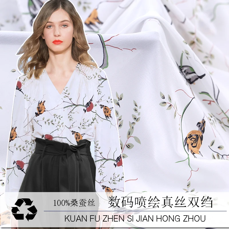 19 Весна Лето Новинка 114 см Ширина 14momme шелк крепдешин ткань для женщин платье сорока печатная Ткань diy шитье распродажа