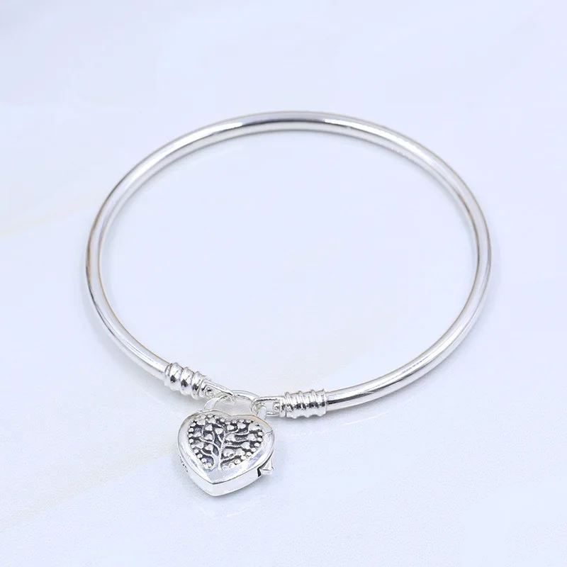 

925 Sterling Silver Moments Tree Of Life Love Heart Padlock Clasp Pan Bracelet Bangle Fit Bead Charm Diy Jewelry