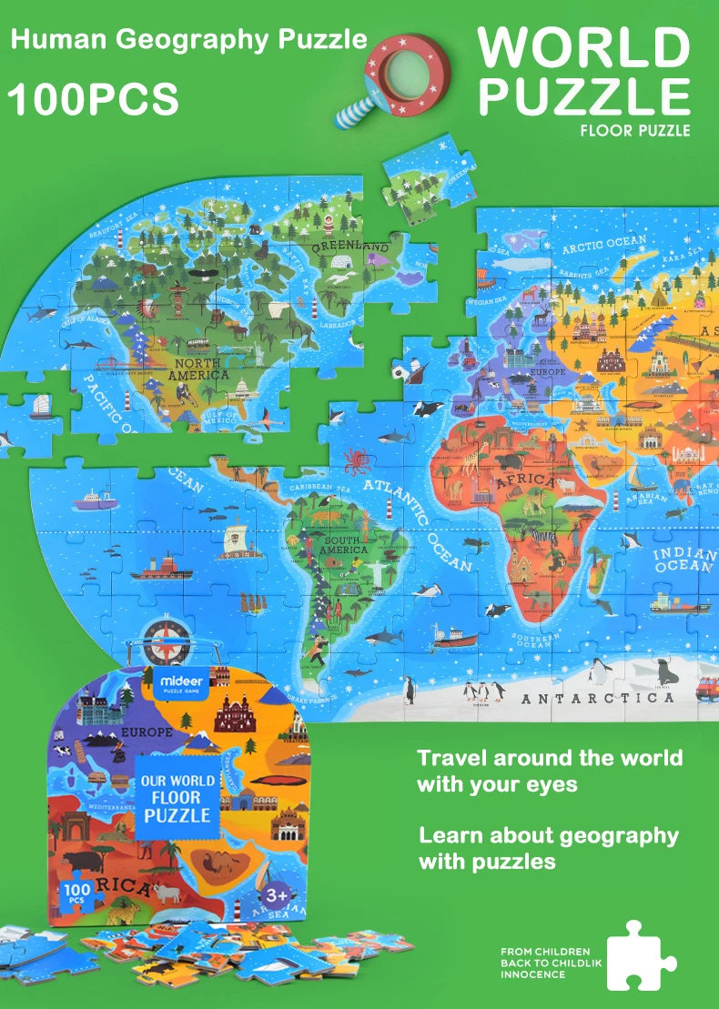 Детские блестящие 100 шт детские головоломки бумажные игрушки материал гуманная география мир головоломка карта мира игры ручной