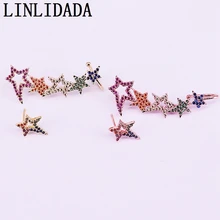 4 пары золото/серебро/розовое золото/черный многоцветный CZ цирконий micro pave star очаровательные гвоздики серьги для женщин