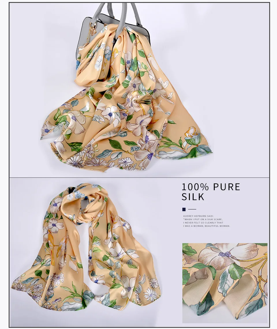 [BYSIFA] роскошный шарф из чистого шелка, шаль для женщин, весна-осень, длинные шарфы, Женский Бренд, шелк, шейный шарф, 175*52 см
