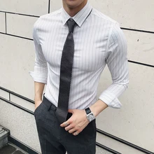Офисные рубашки мужские официальные рубашки для Mens Бизнес полосатые футболки мужские Camisa социальной Masculina Slim Fit дизайнерское платье модные
