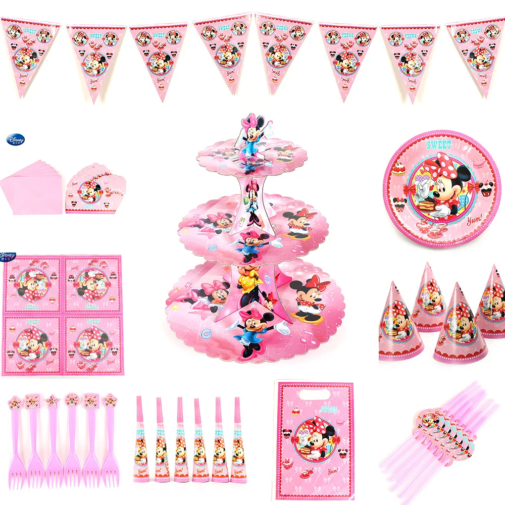 Infantil Minnie Mouse Bebe Ducha Vajilla Rosa Chicas Fiesta 1st Cumpleanos