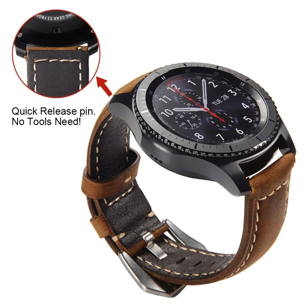 For Samsung Gear S3 Frontier / Classic Watch Genuine leather Band 22mm Universal Quick Release Spring Pins Replacement Straps