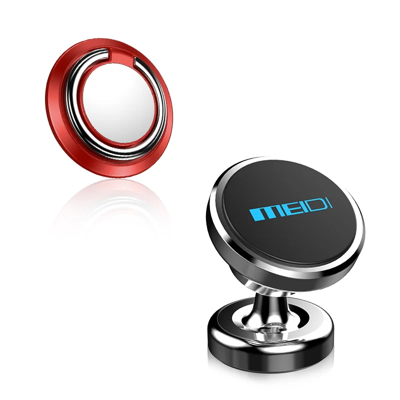 MEIDI держатель сотового телефона в автомобиль магнитный автомобильный кронштейн для телефона комбинированный палец кольцо держатель костюм для автомобиля и дома - Цвет: silver with red