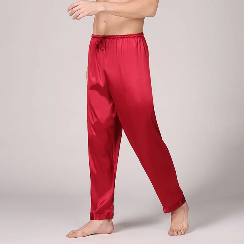

Brand 2019 New Mens Silk Satin Pajamas Solid Color Summer Sleep Bottoms Lounge Pants Sleep Bottoms Summer Sleepwear Homewear