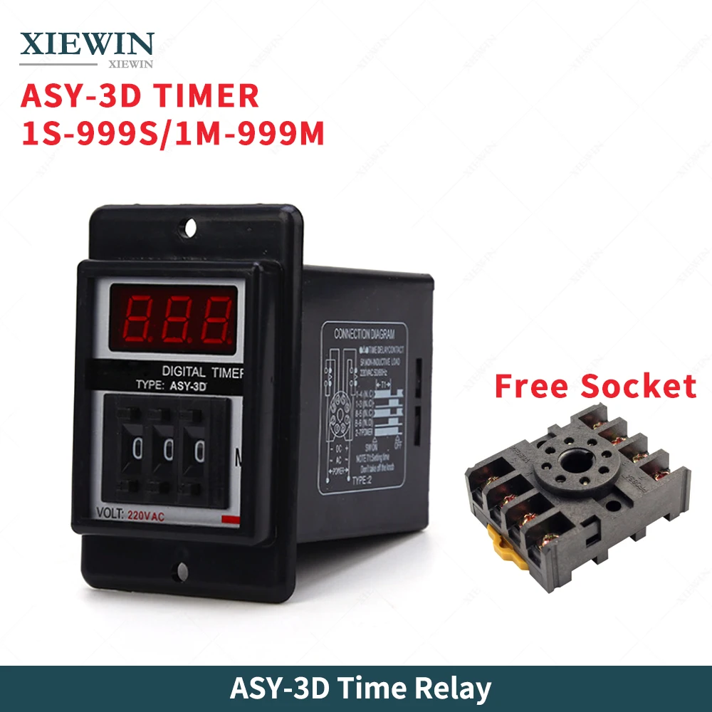 

Digital programmable timer delay relay ASY-3D Delay Time Relay 1-999S 1M-999M 8PIN AC220V 2 groups of power-on delay timer