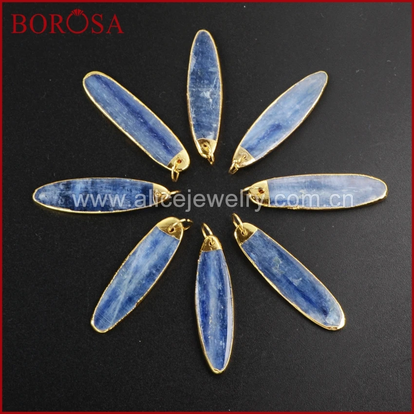 

BOROSA 10 pcs Gold Color Natural Long Oval kyanite Charm G1023 Druzy Jewelry