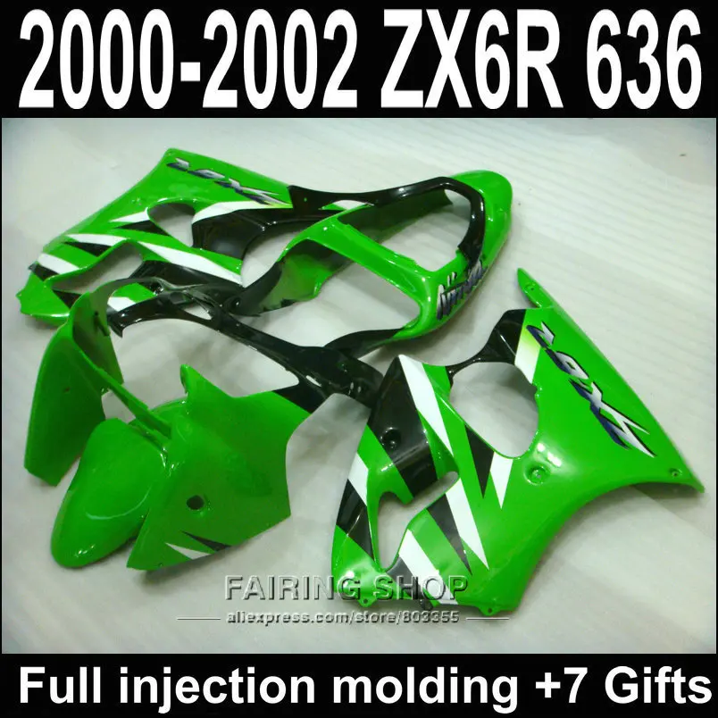 

zx6r 2000 2002 2001 For Kawasaki Fairing Kit Customize free EMS free Green painted 00 01 02 Injection mold Fairings S50