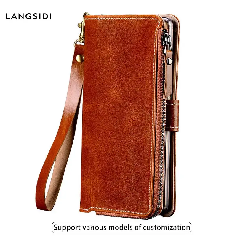 

Multi-functional Zipper Genuine Leather Case For Oneplus 5 5T Wallet Stand Holder Silicone Phone Bag Cover For oneplus 6 6T