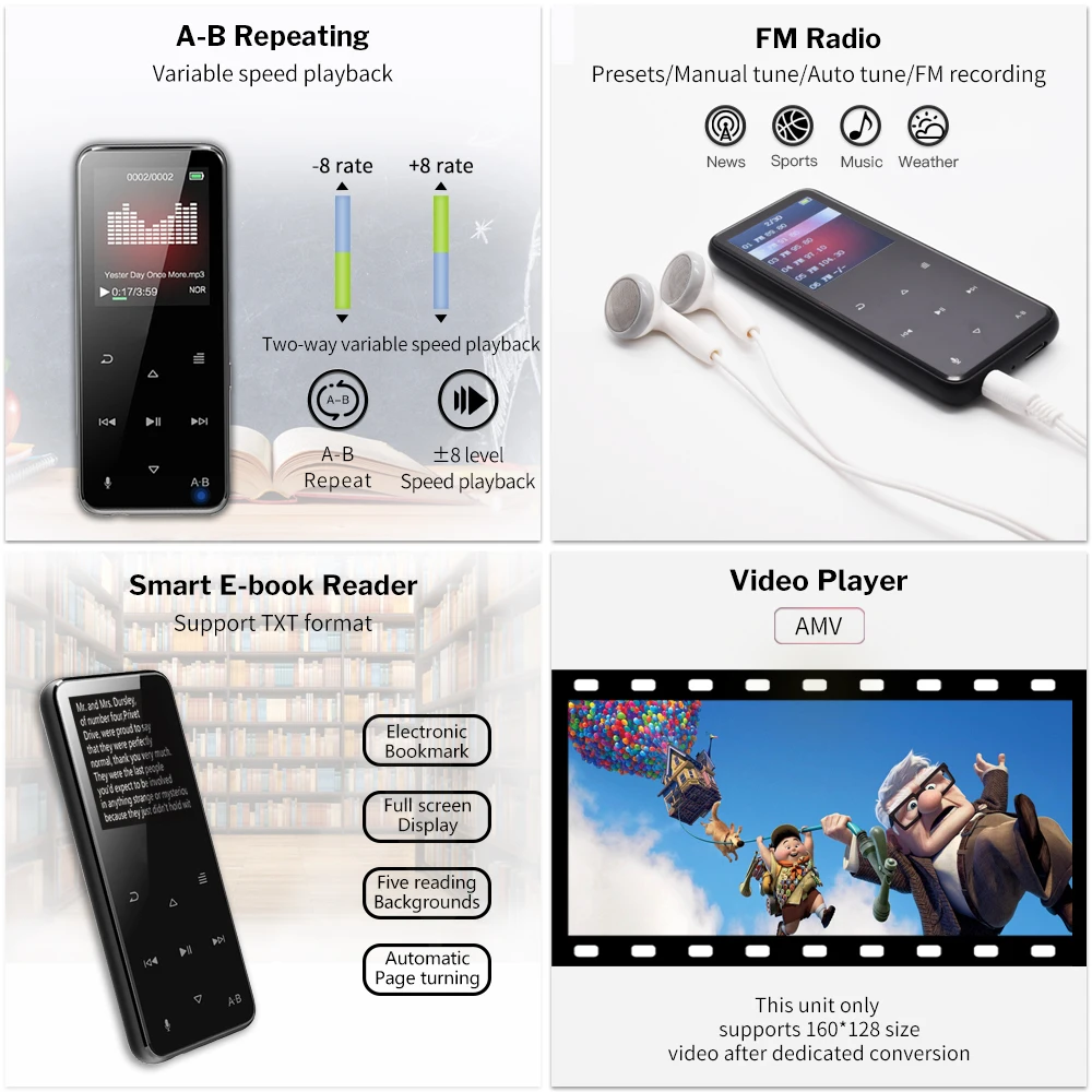 Deelife Спортивный MP3 плеер Bluetooth с динамиком FM радио HiFi MP 3 воспроизведения музыки