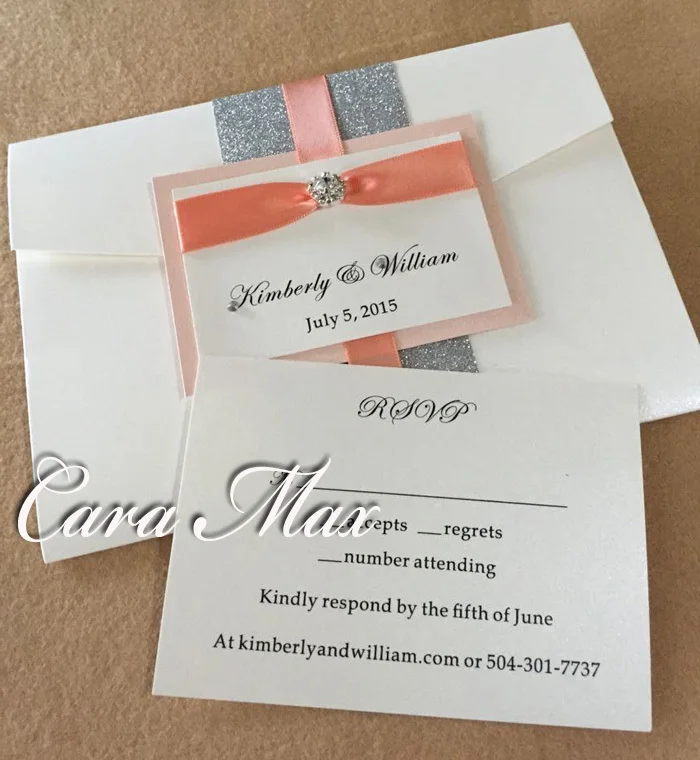  CA0714 Handmade Glittering Pocketfold Wedding Invitations - 32319367387