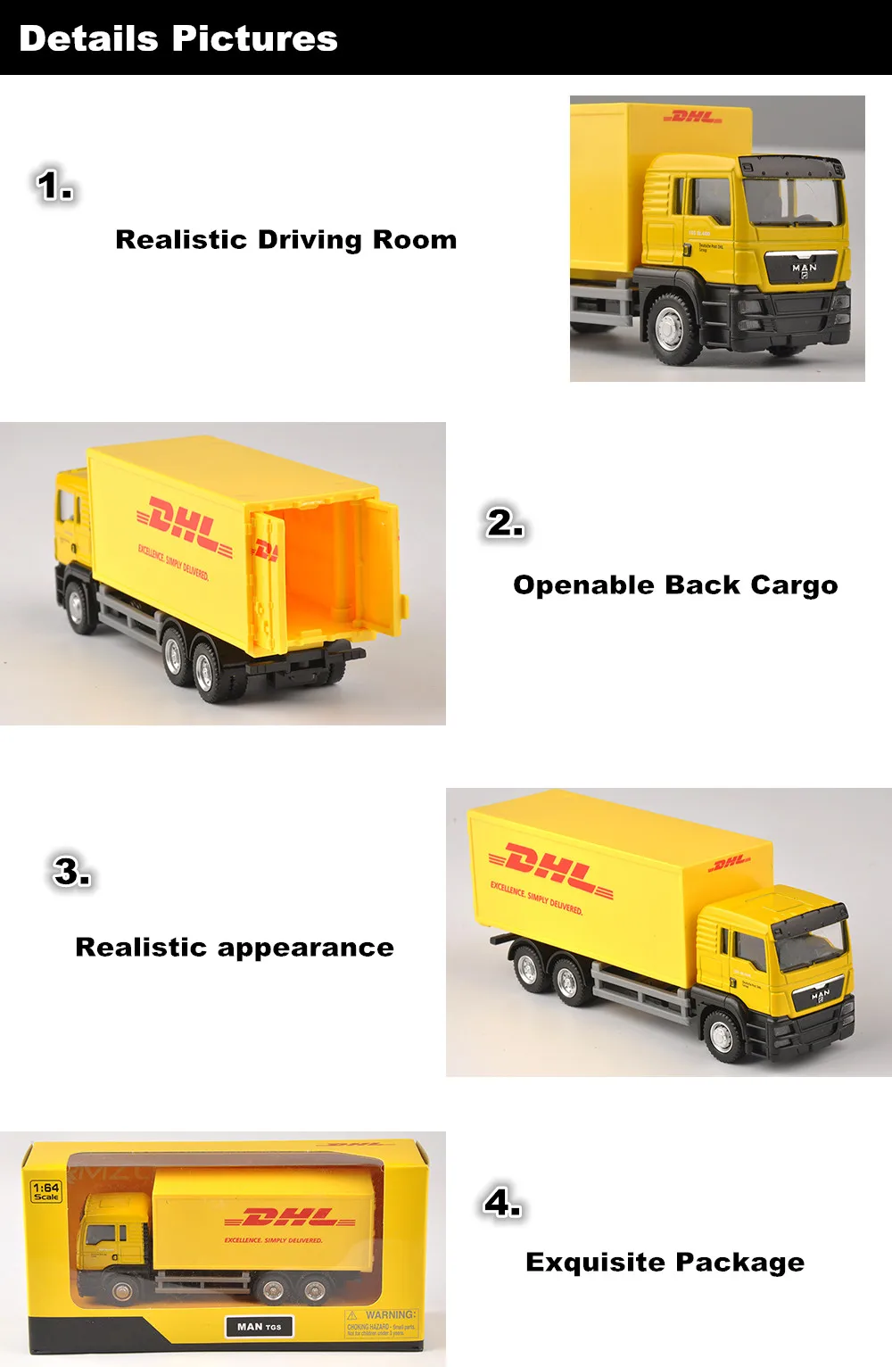1: 64 масштаб Экспресс DHL модель грузовика желтый контейнер транспортер литой грузовик детские игрушки коллекция подарок