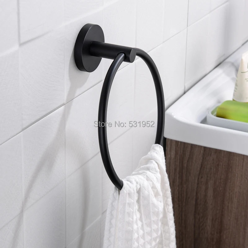 Billige Kostenloser Versand Schwarz Handtuch Halter Handtuch Ring Runde Wand Montiert Handtuch Rack Handtuch Regal Edelstahl Bad Zubehör