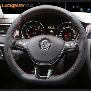 

Hand-stitched Black Leather Steering Wheel Cover for Volkswagen VW Golf 7 Mk7 New Polo Jetta Passat B8