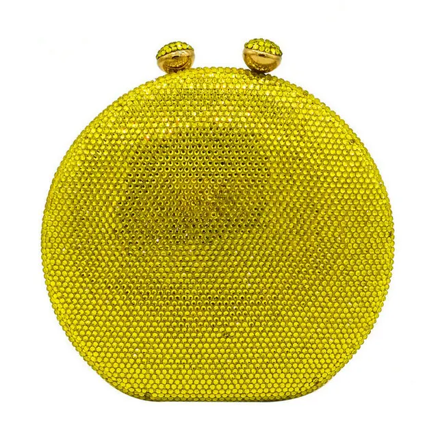 Double Flower Kiss Clasp Round Circular Women Purple Crystal Clutch Evening Handbags Hard Case Wedding Cocktail Diamond Bag - Цвет: Yellow Evening Bag