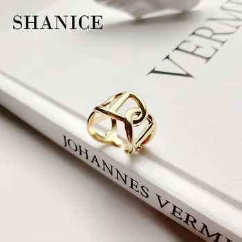 

SHANICE Gold Color S925 sterling silver open ring Chain Interlocking Gold Cuban Link Round Cut Band Friendship Promise Ring