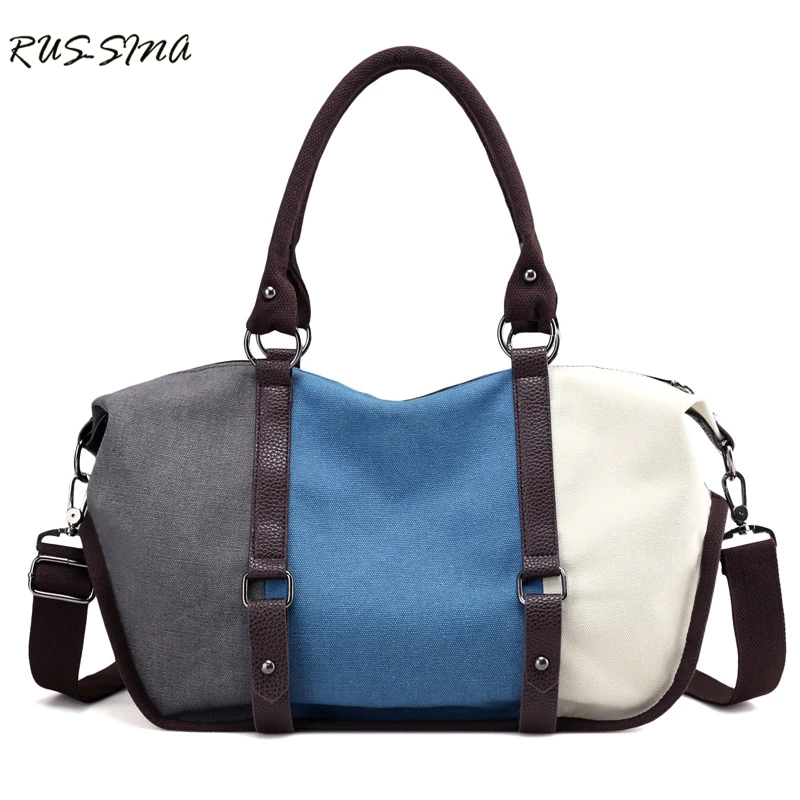 New Fashion Women Canvas Striped Handbag Large Capacity Crossbody Bag Casual Tote Zipper ...