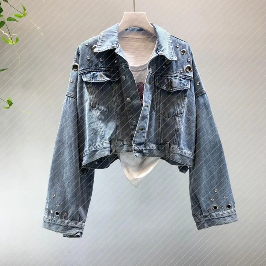England style single breasted diamond beading Denim jacket female hole hollow cut short denim outwear tops wq1585 dropship England style single breasted diamond beading Denim jacket female hole hollow cut short denim outwear tops wq1585 dropship