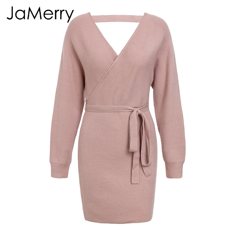 Belt Winter Bodycon Sweater Tunic Top Size Womens Knitted Jumper Dress