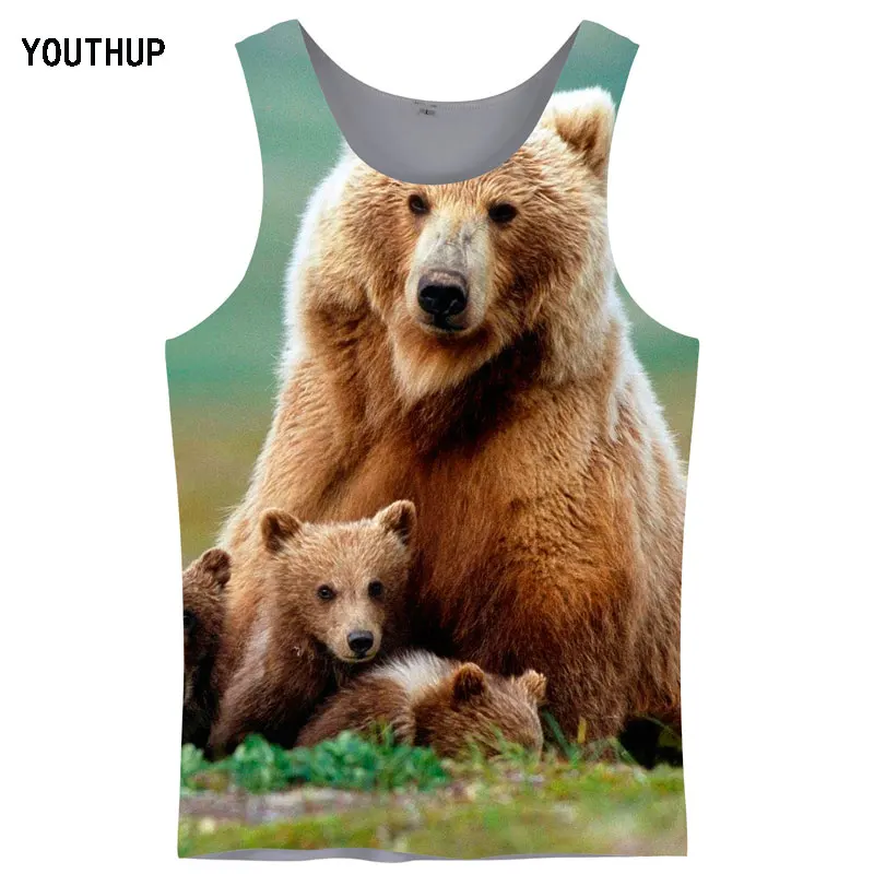 YOUTHUP, мужские майки, летние футболки, 3D принт, реалистичные медведи, повседневная спортивная одежда для бодибилдинга, Мужская/Женская майка размера плюс 5XL