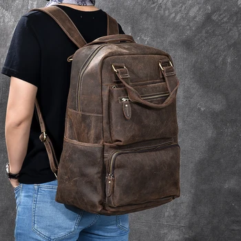 

Men Backpack Genuine Leather Vintage Cowhide Daypack Travel Casual School Book Bags Brand Male Laptop Bags Male Rucksack