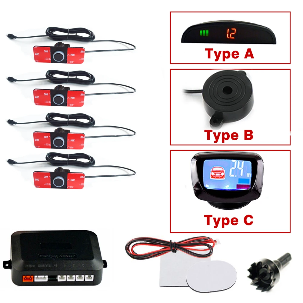 Viecar Car Parking Sensor Kit LED/LCD/Buzzer 16mm Reverse Backup