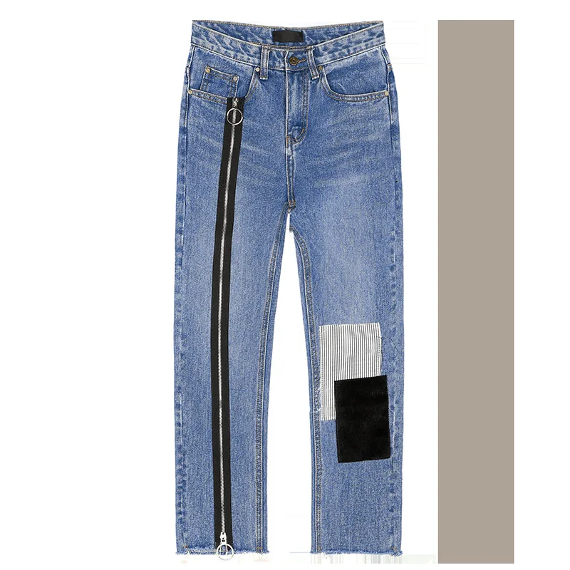 WQJGR 2018 News Fashion Zipper Patch Decoration Trousers Boyfriend Jeans Woman