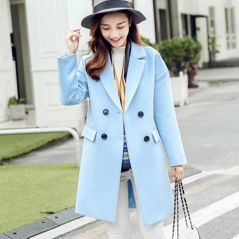 2017 Korean Style long wool Blends coat Women loose double breasted ...