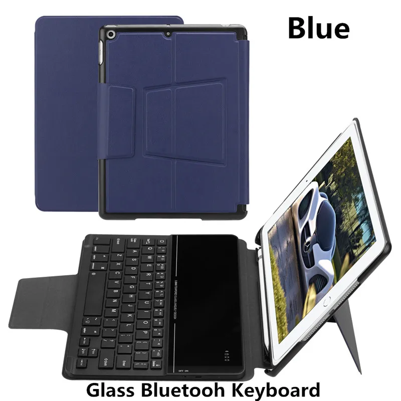Kemile чехол для ipad 9,7 дюймов Беспроводная Bluetooth клавиатура W Карандаш держатель чехол для нового ipad 9,7 A1893 A1954 чехол - Цвет: Glass Keyboard Blue