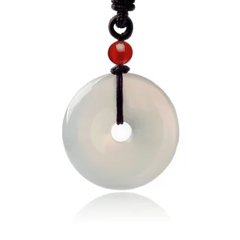 

White Chalcedony Safety Button Pendant Necklace Drop Shipping Hand-carved lucky Amulet Ping An Kou Necklace For Men And Women