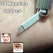 Высококачественные 14 игл Перманентный макияж бровей лезвия для тату для ручного татуажа бровей ручка 100 шт для иглы татуировки