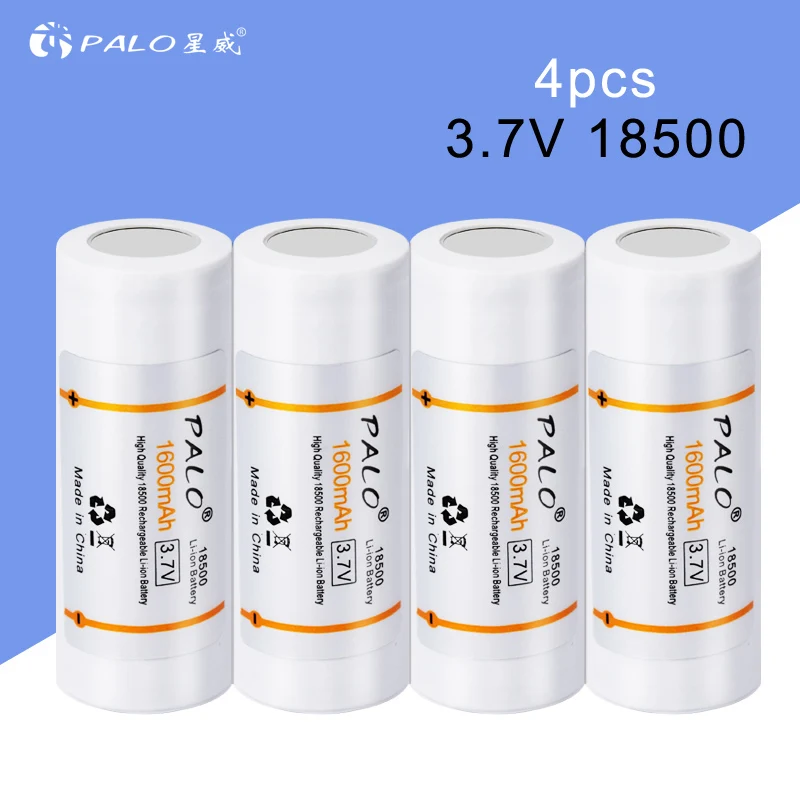 PALO 18500 батарея 3,7 V 1600mAh литиевая аккумуляторная батарея 18500 с USB умным зарядным устройством для 18500 16350 14500 18650 батарея - Цвет: 4pcs battery