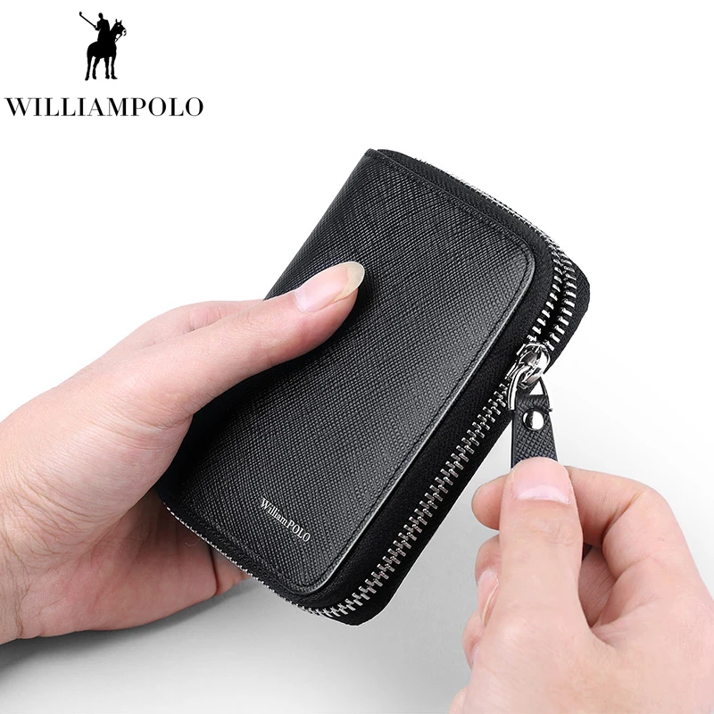 

WILLIAMPOLO Fashion 100% Leather Zipper Small Wallet Portefeuille Homme Mini Wallet PL171320