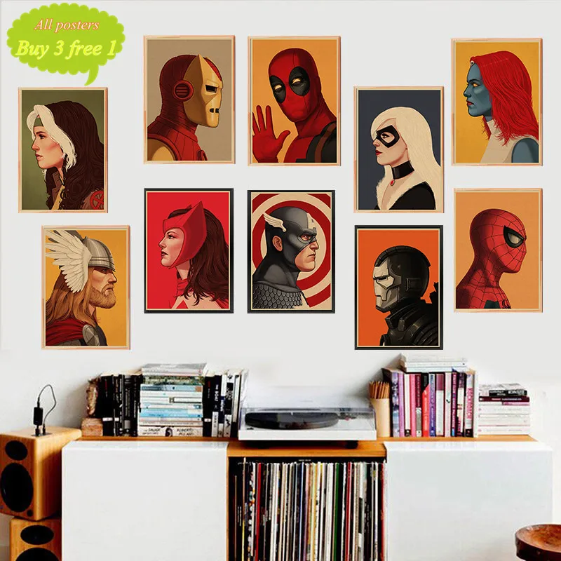 

Marvel SuperHeroes Character SpiderMan Iron Man Captain America Poster Bar Cafe Home Decor Painting