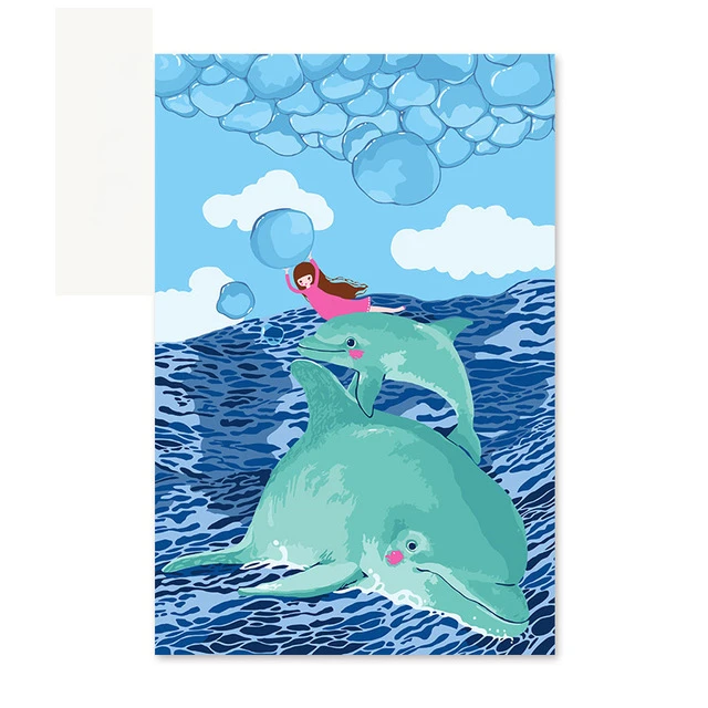Pintura al óleo Digital para niños, imagen de chica de dibujos animados, un  par de peces, paisajes marinos, pinturas por números|Pintura y caligrafía|  - AliExpress