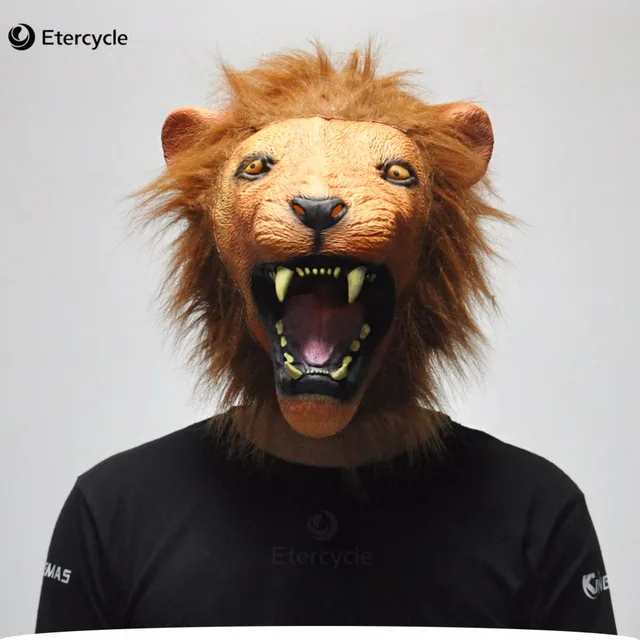 angry lion head latex masks scary halloween party full face mask