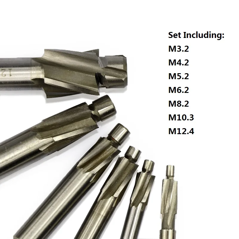 7pcs/set M3.2-M12.4 HSS Counterbore End Mill Pilot Slotting Tool Milling Cutter