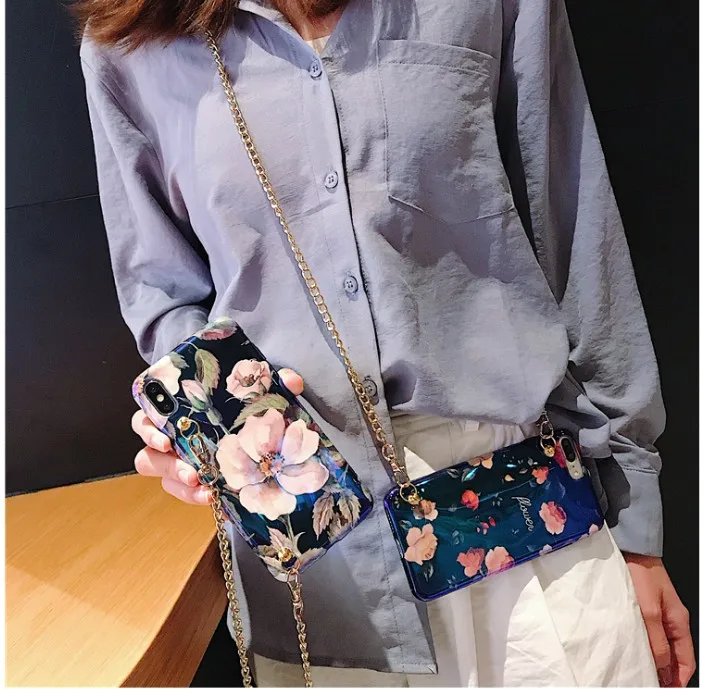 

Fashion Flower Soft SiliconeCrossbody chain phone case for iphone XS MAX cover for iphone XR X 6 6S 7 8 plus 7plus girl cases