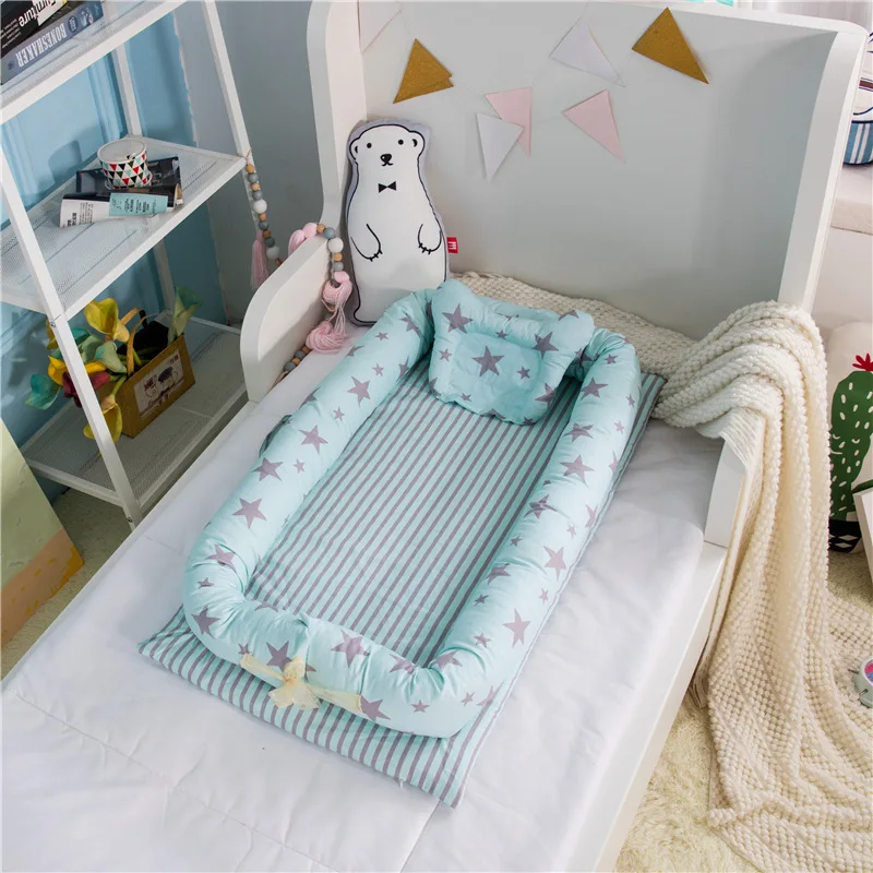 

Potable Baby Bed Print Cotton Bionic bed Washable Bed Multi Functional Travel Crib bed with bumper Newborn Mattress