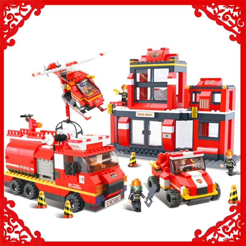 

SLUBAN 0226 693Pcs Fire Series Rescue Operation Model Building Block Construction Figure Toys Gift For Children Compatible Legoe