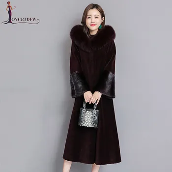 

Winter Outerwear Women Woolen Coats 2018 New Large Size Fashion Sheep Sheared Jackets Women Fox Fur Collar Long Fur Coats Xy653