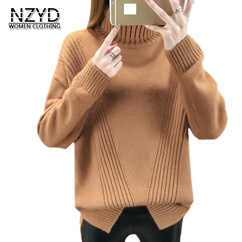 Spring Autumn Women Sweater 2018 New Fashion Turtleneck Pullover Solid color Winter Basic Tops Long sleeve Loose NZYD230 | Женская