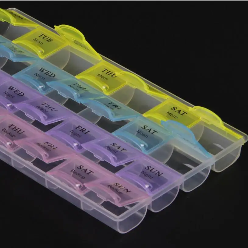 4 Row Pill Box 28 Squares Weekly 7 Days Tablet Boxes Holder Medicine Storage Organizer Container Case