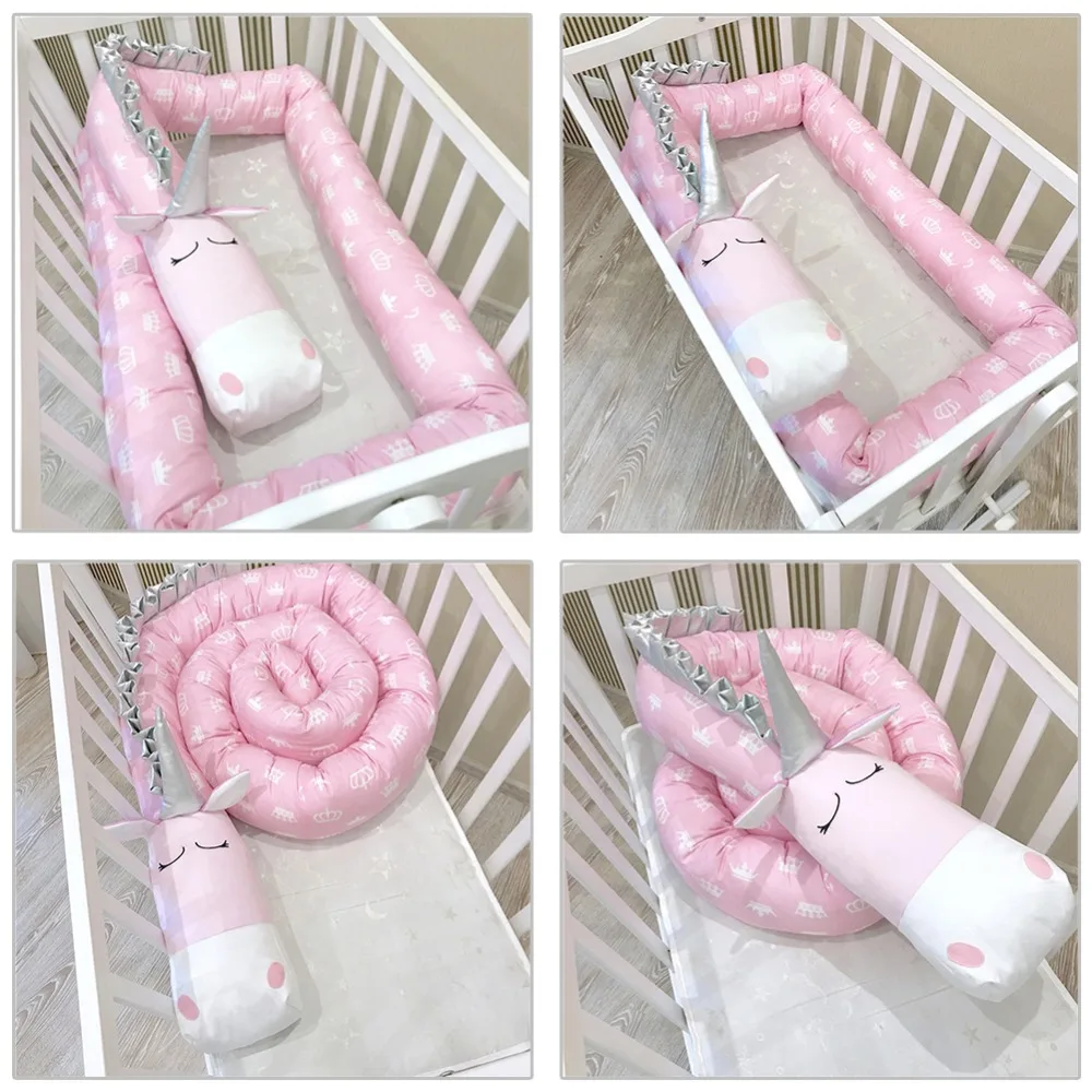 

1m 2m 3m Newborn Bumper Soft Pillow Baby Bed Bumper pink unicorn cotton bumpers Crib stuffed toys Infant Room Decor