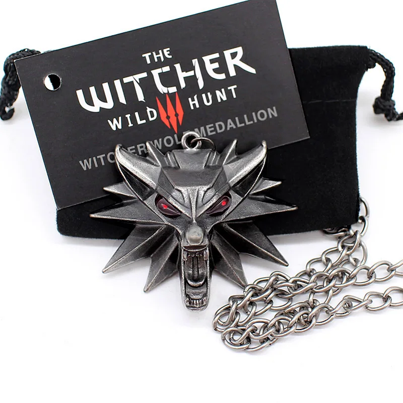 the witcher 3 pendant necklace animal wolf head necklace 1 bag 1 card original quality wholesale