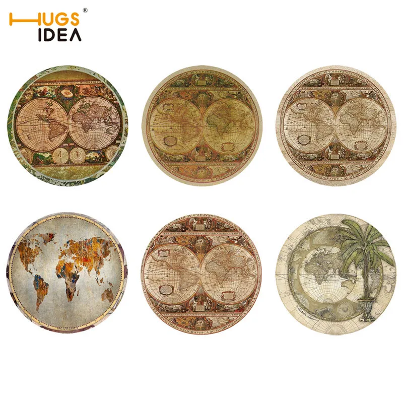 

HUGSIDEA Retro Vintage Map 3D Print Placemats Home Decor Table Mats Heat-insulated Kitchen Tea Cup Pads Drink Coasters 6pcs/Set
