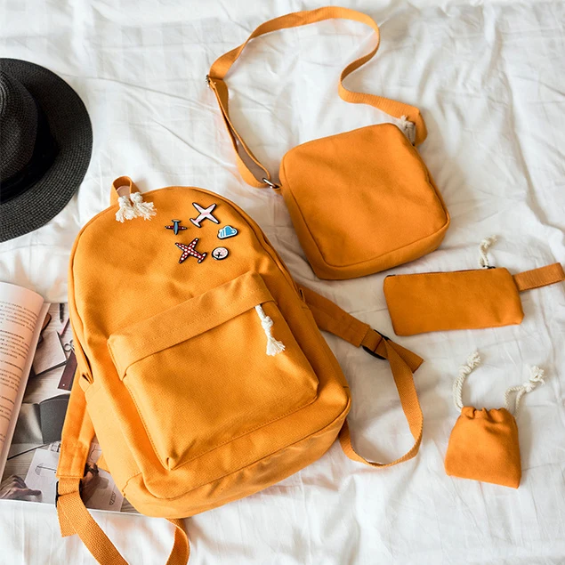 4 unidades 2018 Lona de la manera Mochila bolsa de la escuela los estudiantes mujeres Mochila para adolescentes Mochila mujer Mochila