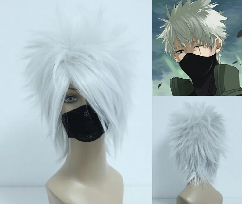 Quality Thick Short Wavy Silver White Wig Anime Naruto Hatake Kakashi