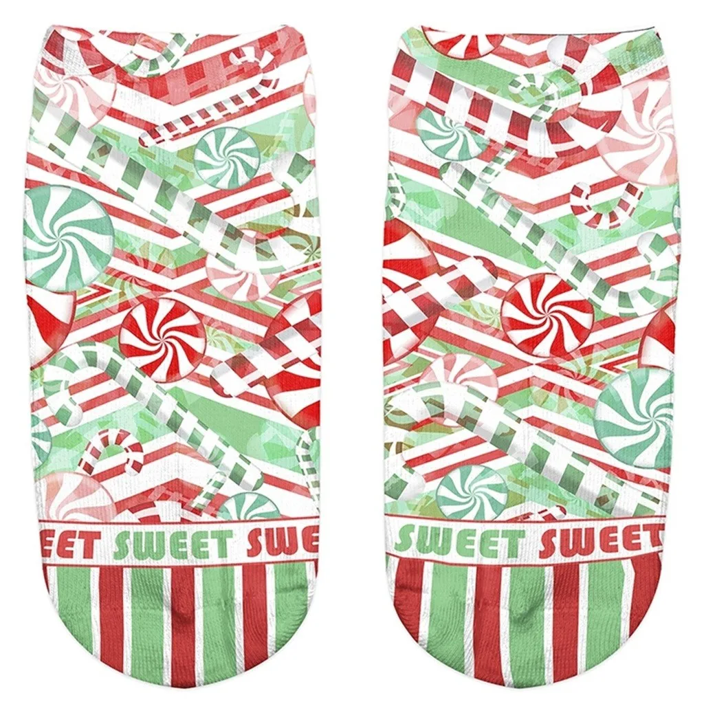 Дизайн, цветные Компрессионные носки с принтом в рождественском стиле, короткие носки, подарок на год - Цвет: K